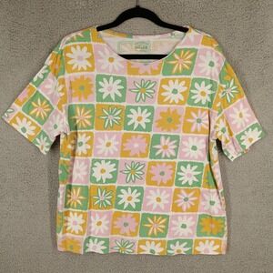 Garage Floral‎ Print T-Shirt Colorful Flower Power Top Extra Large XL Vintage